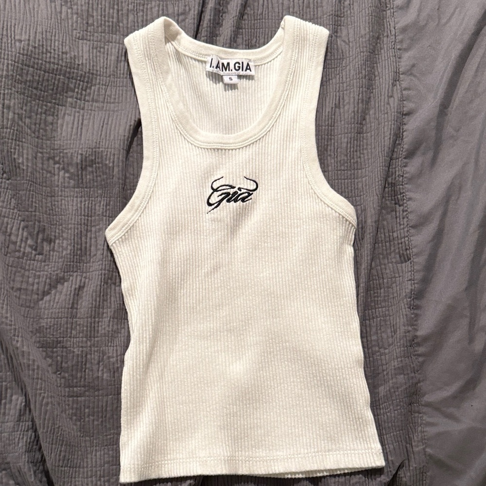 I.AM.GIA Cream Ribbed Tank Top